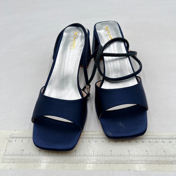 XYD Navy Open Toe Sandals Chunky Heels Rhinestone Ankle Strap with Buckle Shoes - Picture 3 of 8